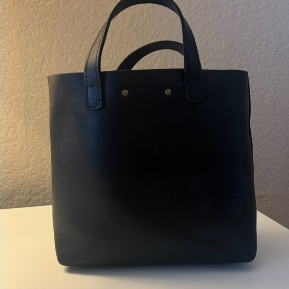 Portland Leather Mini Crossbody Tote in Black